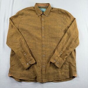 32 Bar‎ Blues Men's XL Linen Cotton Blend Long Sleeve Button Down Shirt Gold